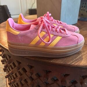 Adidas Pink and Orange Platform Gazelle Sneakers